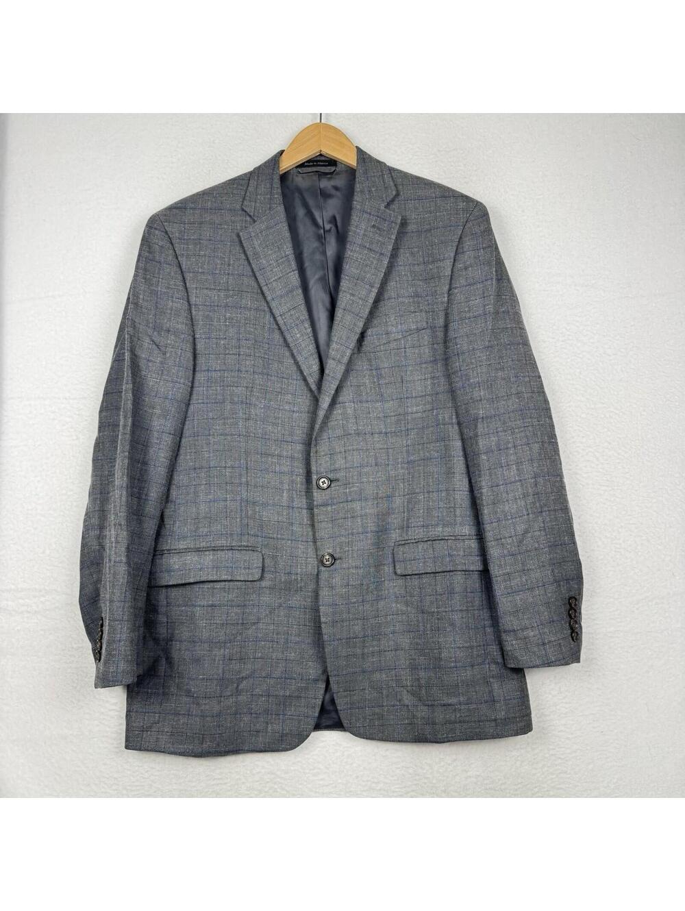 Lauren Ralph Lauren 42L Charcoal Gray Windowpane Linen Silk Wool Coat Blazer